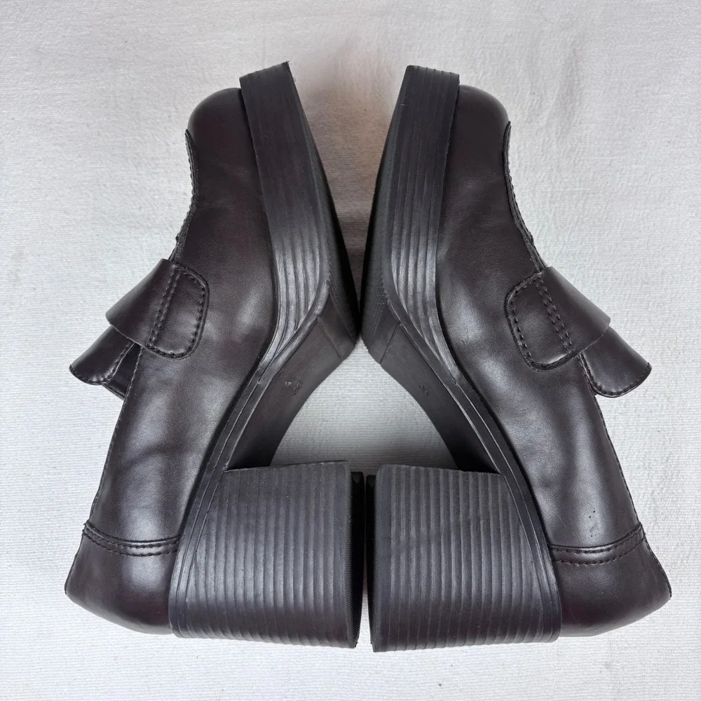 Vtg 90s Y2K Mudd Dark Brown Chunky Platform Block Heel Loafers Shoe Women 8.5 M
